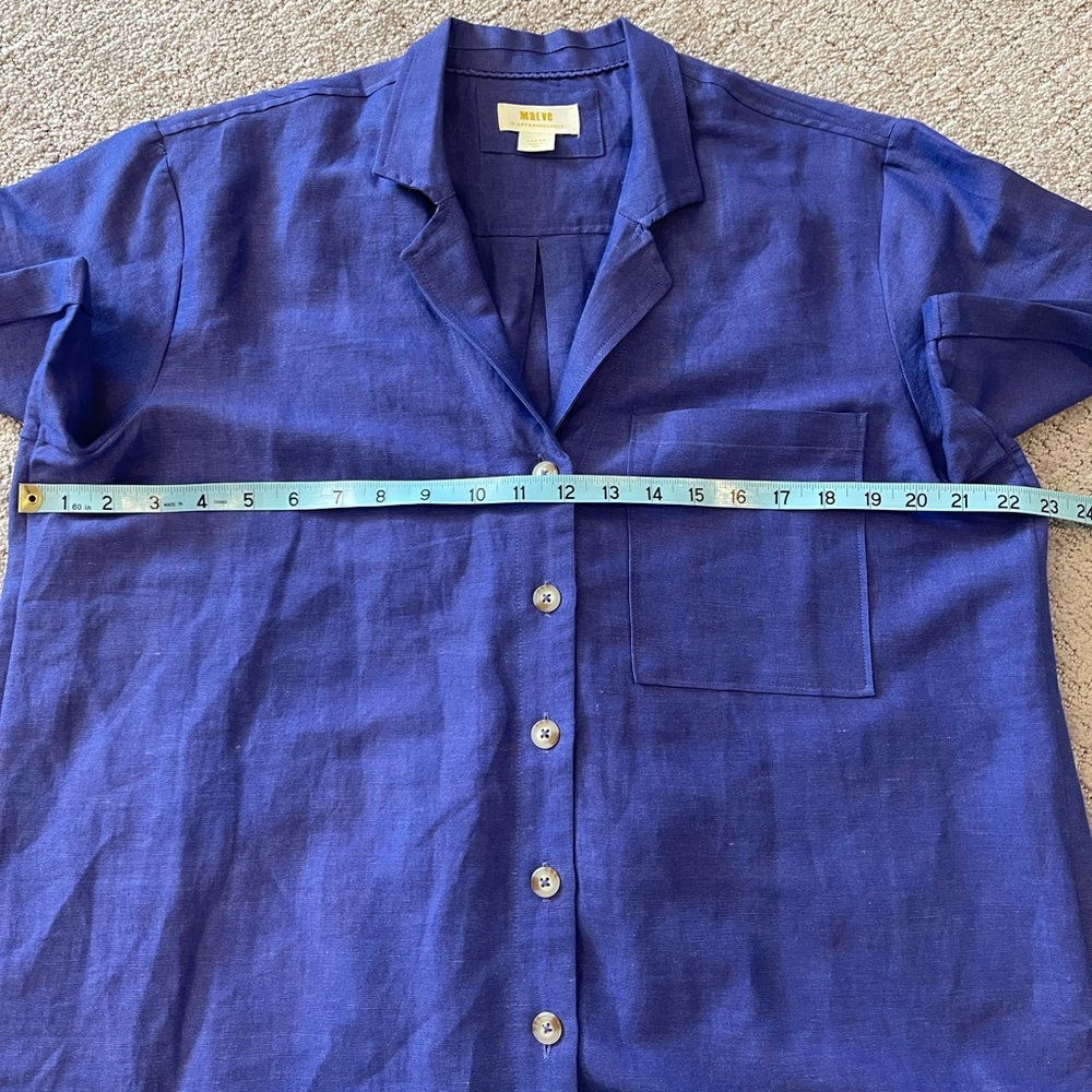Maeve Linen Blend Short Sleeve Button-Down Shirt - Violet Blue, Anthropologie, L - Picture 7 of 16